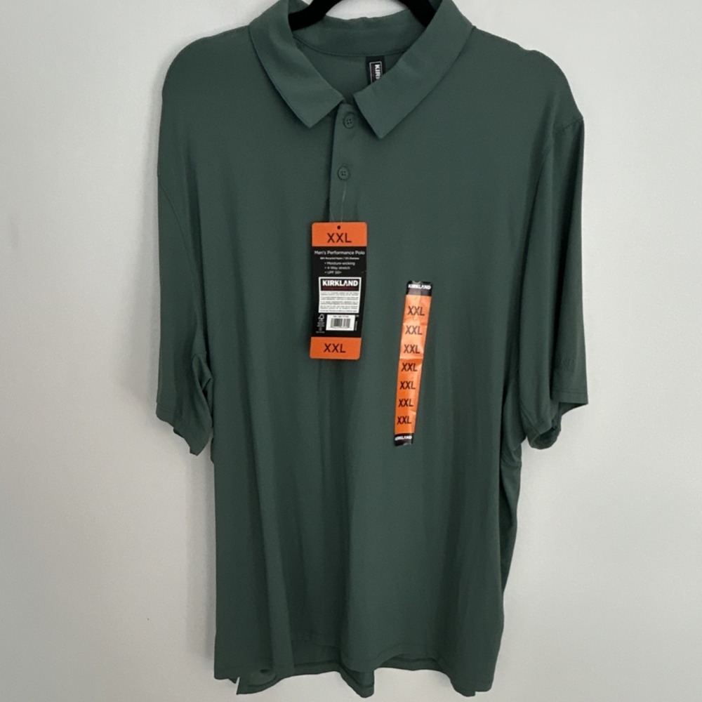 Kirkland Signature Men's XXL Polo Shirt Green Short Sleeve Recycled Nylon UPF